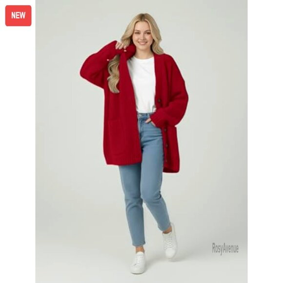 Oversized Chunky Knit Cardigan Sweater Button Front Long Sleeve Cozy Winter Wear - Picture 3 of 7
